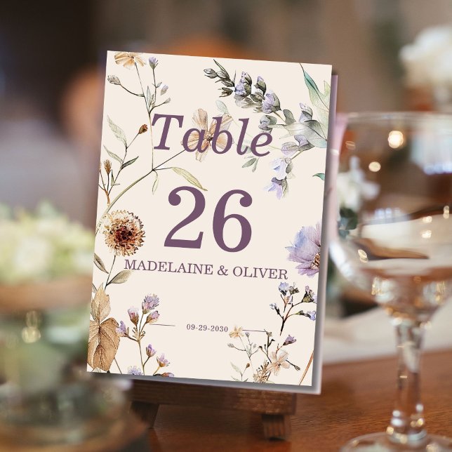Wildflowers Modern Wedding Elegant Script Table Number (Creator Uploaded)