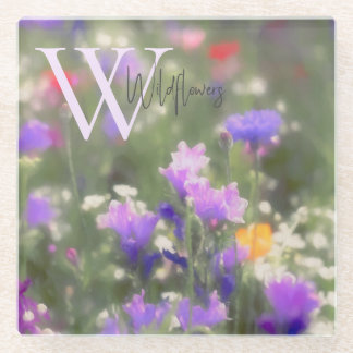 Wildflowers Monogram  Glass Coaster