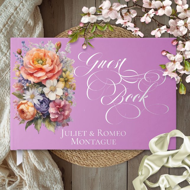Wildflowers & Monogram - Lavender Foil Guest Book (Creator Uploaded)