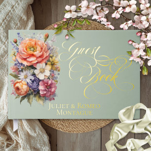 Wildflowers & Monogram - Sage Foil Guest Book