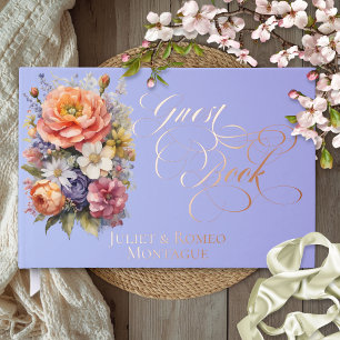 Wildflowers & Monogram - Sky Blue Foil Guest Book
