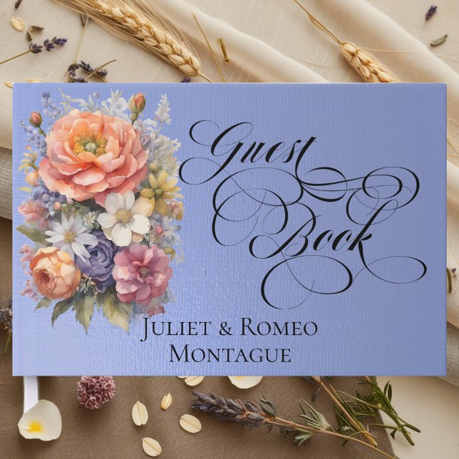 Wildflowers & Monogram - Sky Blue Guest Book (Creator Uploaded)