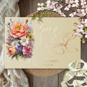 Wildflowers & Monogram - Wheat Foil Guest Book