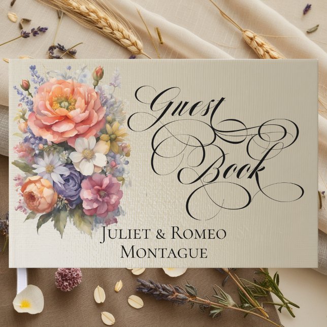Wildflowers & Monogram - Wheat Guest Book (Creator Uploaded)