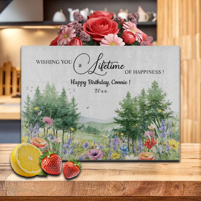 Wildflowers Mountains Birthday Gift Cutting Board (Creator Uploaded)