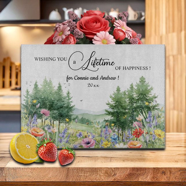 Wildflowers Mountains Wedding Gift Cutting Board (Creator Uploaded)