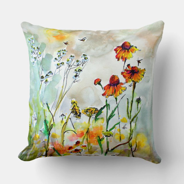 Wildflowers Nature Art Warm Colours Cushion (Front)