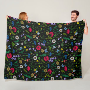 Wildflowers on black fleece blanket
