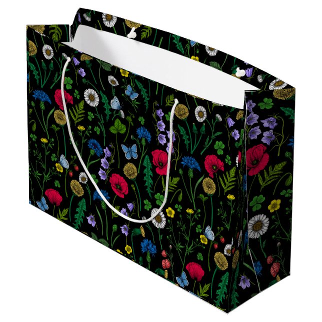 Wildflowers on black large gift bag (Back Angled)