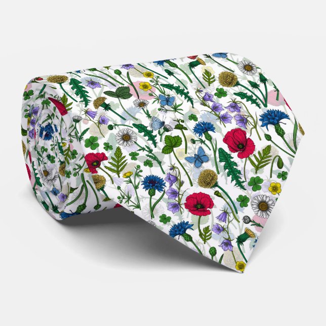 Wildflowers on black neck tie (Rolled)
