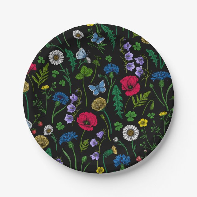 Wildflowers on black paper plate (Front)