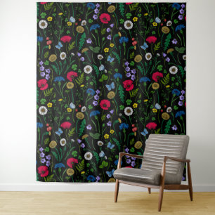 Wildflowers on black tapestry