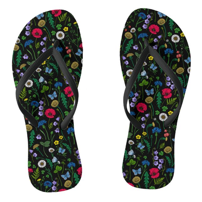 Wildflowers on black thongs (Footbed)