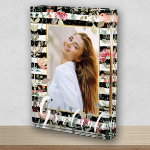 Wildflowers on Black White Stripes Gradute Photo Block