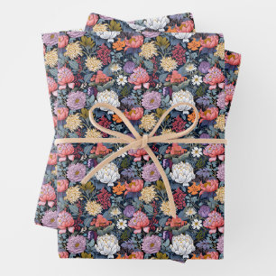Wildflowers on Black Wrapping Paper Sheet