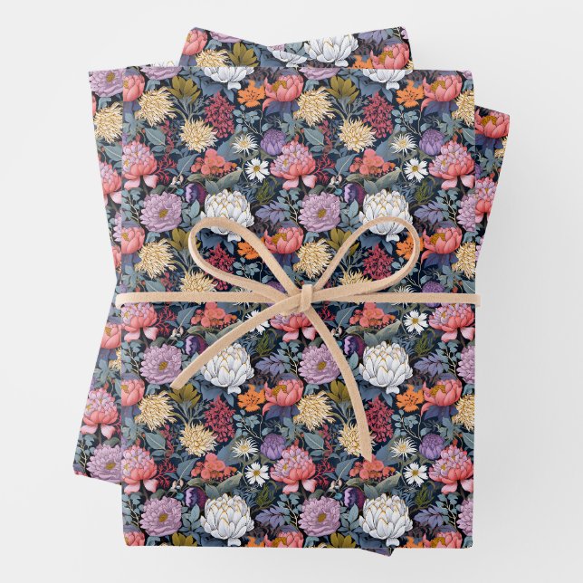 Wildflowers on Black Wrapping Paper Sheet (In situ)
