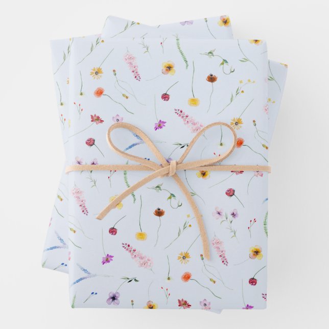 Wildflowers on Blue Wrapping Paper Sheet (In situ)