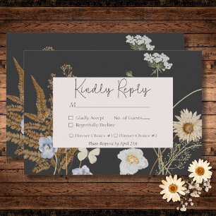 Wildflowers on Charcoal Wedding Two Dinner RSVP Card