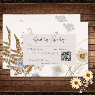 Wildflowers on Cream Wedding QR Code RSVP Card
