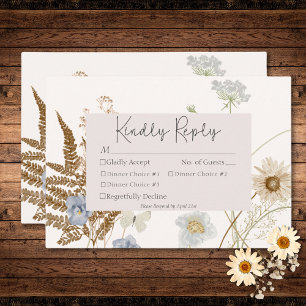 Wildflowers on Cream Wedding Three Dinner RSVP Card