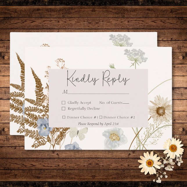 Wildflowers on Cream Wedding Two Dinner RSVP Card (Wildflowers on Cream Wedding Two Dinner RSVP Card)