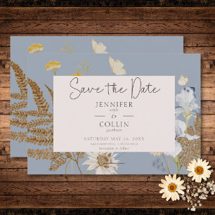 Wildflowers on Dusty Blue Wedding Save The Date