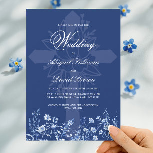 Wildflowers on French Blue Religious Wedding Invitation