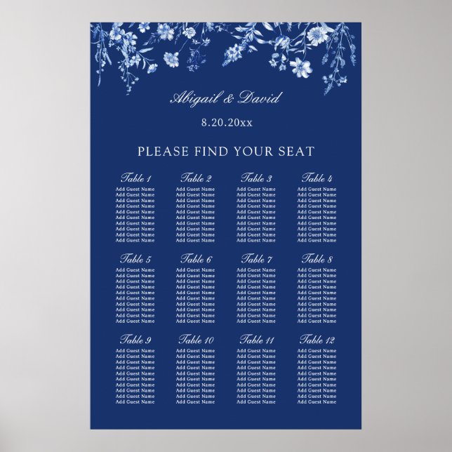 Wildflowers on French Blue Wedding Seating Chart (Front)