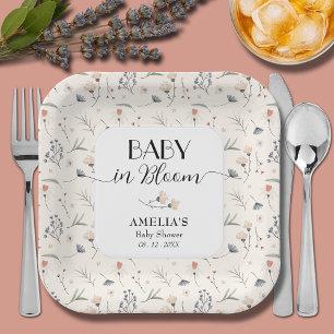 Wildflowers on Ivory Baby Shower Paper Plate