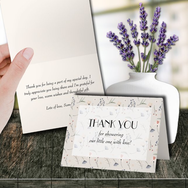 Wildflowers on Ivory Baby Shower Thank You Card (Wildflowers on Ivory Baby Shower Folded Thank You Cards (leave inside blank to handwrite notes))