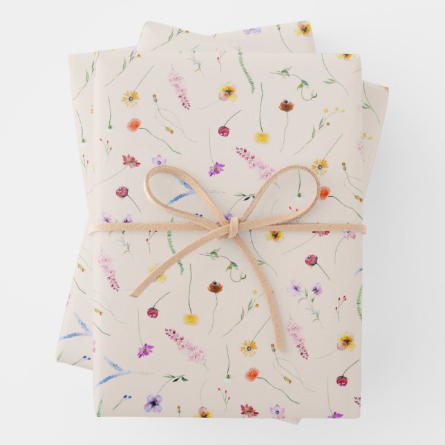 Wildflowers on Ivory Wrapping Paper Sheet (In situ)