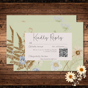 Wildflowers on Light Sage Wedding QR Code RSVP Card