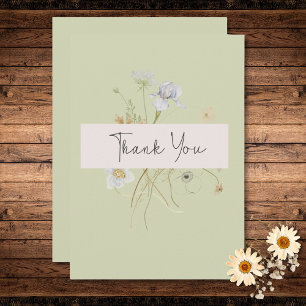 Wildflowers on Light Sage Wedding Thank You Card