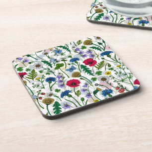 Wildflowers on off white coaster