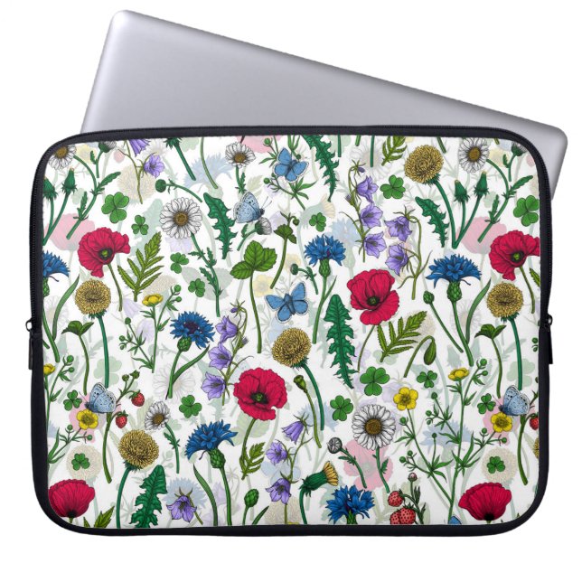 Wildflowers on off white laptop sleeve (Front)
