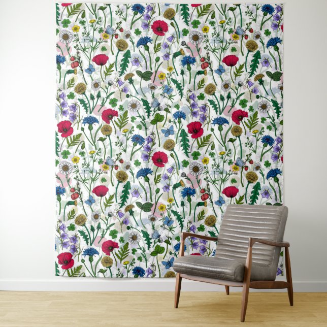 Wildflowers on off white tapestry (In Situ)