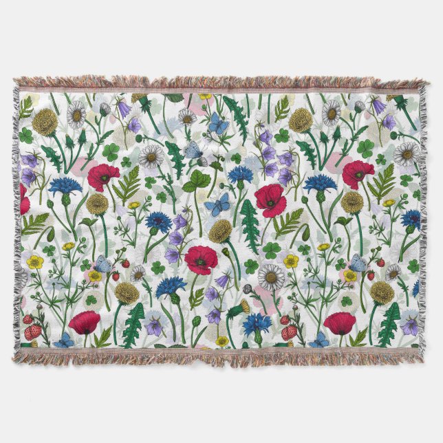 Wildflowers on off white throw blanket (Front)