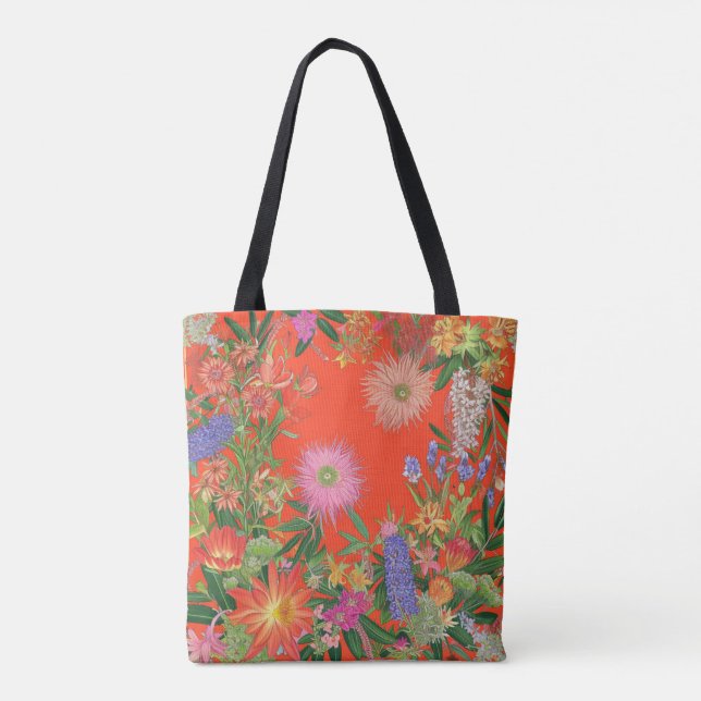 Wildflowers on Red Background Tote Bag (Back)