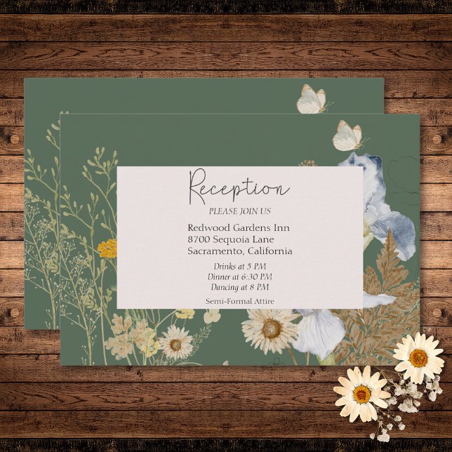 Wildflowers on Sage Wedding Reception Enclosure Card (Wildflowers on Sage Wedding Details Enclosure Card)