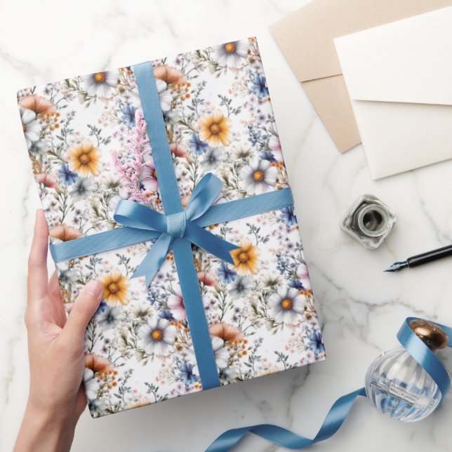 Wildflowers on White  Wrapping Paper (Gifting)