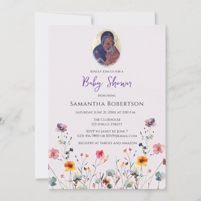 Wildflowers Orthodox Christian Baby Shower         Invitation (Front)