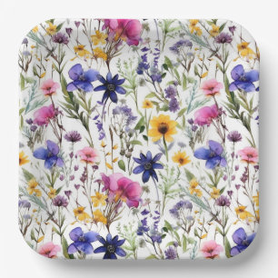 Wildflowers Paper Plates, Pink Purple Floral Party Plate