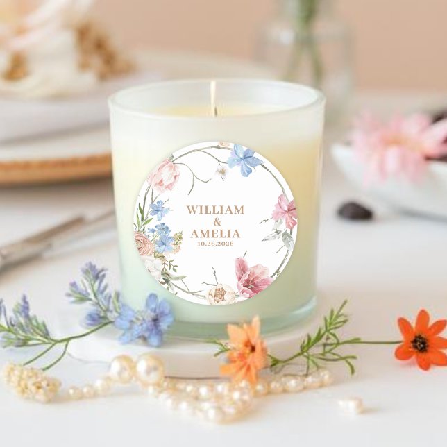 Wildflowers Pastel Floral Garden Party  Wedding Classic Round Sticker (Creator Uploaded)