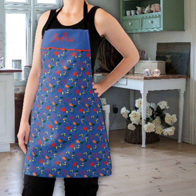 Wildflowers pattern blue All-Over Print Apron (Creator Uploaded)