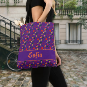 Wildflowers pattern poppy purple tote bag