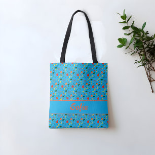 Wildflowers pattern poppy Turquoise  tote bag