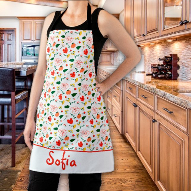 Wildflowers pattern poppy white  apron (Creator Uploaded)