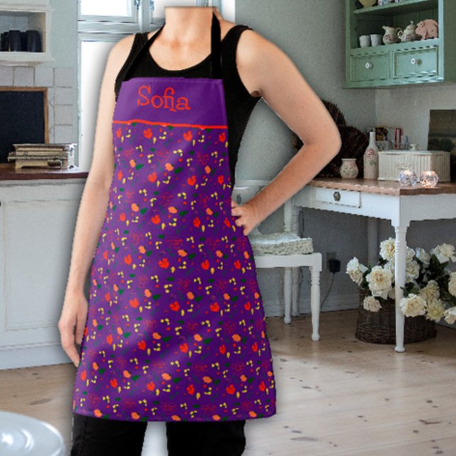 Wildflowers pattern purple All-Over Print Apron (Creator Uploaded)