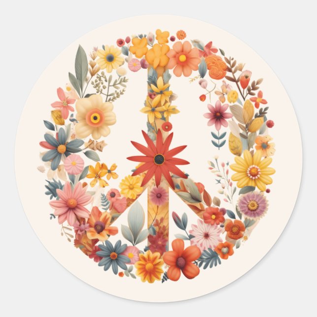 Wildflowers Peace Sign floral wreath Classic Round Sticker (Front)