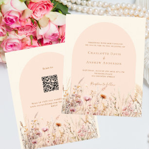 Wildflowers peach arch QR RSVP budget wedding
